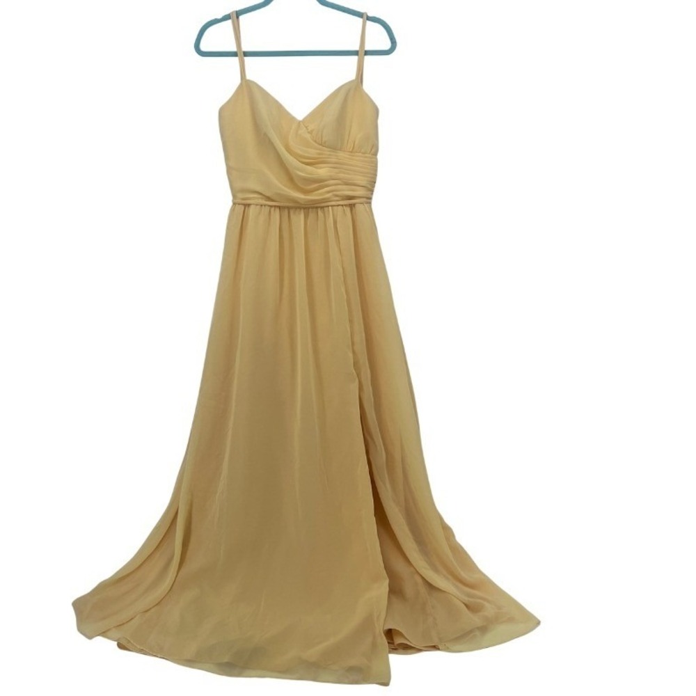 Alfred Angelo Yellow Formal Bridesmaid Prom Dress Chiffon Spaghetti Strap Size 8